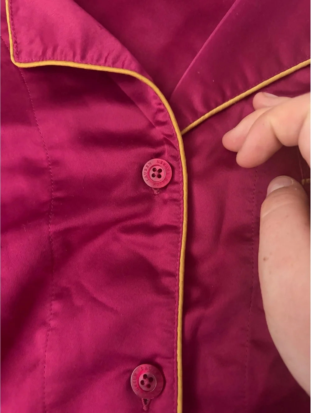 Lauren Ralph Lauren Burgundy pink Pajama Set with Gold Piping - Large